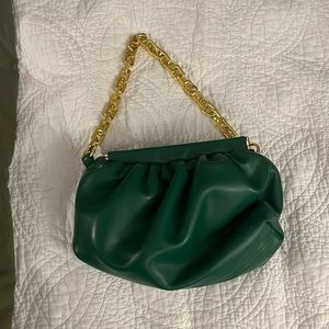 GREEN POUCH BAG WITH GOLD CHAIN